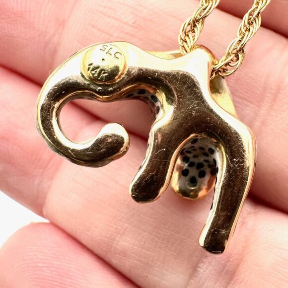 Womens Necklace 14K Gold Enamel Spotted Leopard Cougar Pendant Cheetah Cat - Picture 5 of 9